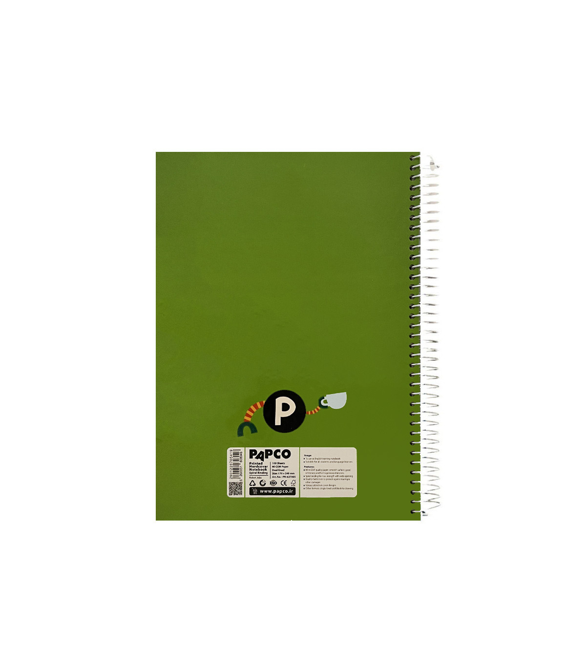 دفتر وزیری جلد سخت 100 برگ دو خط فنر گرد