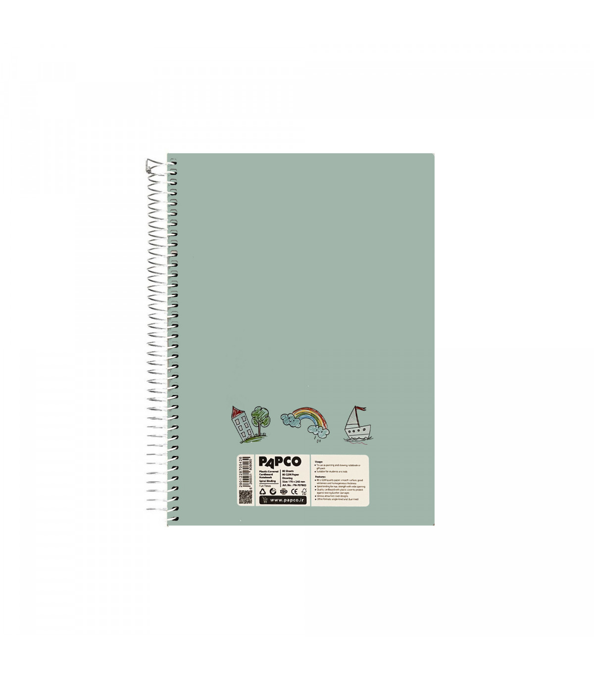 دفتر نقاشی جلد روکش پلاستیکی فنر گرد 80 برگ