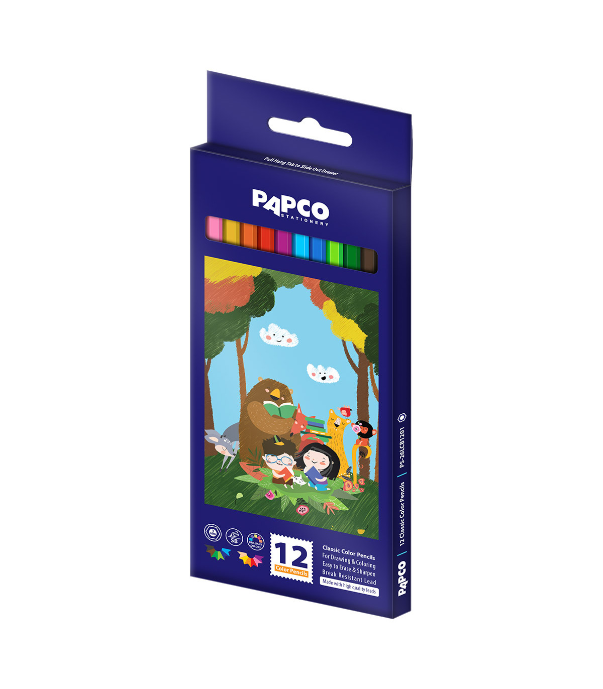 مداد رنگی کلاسیک بلند شش ضلعی جعبه مقوایی 12 رنگ