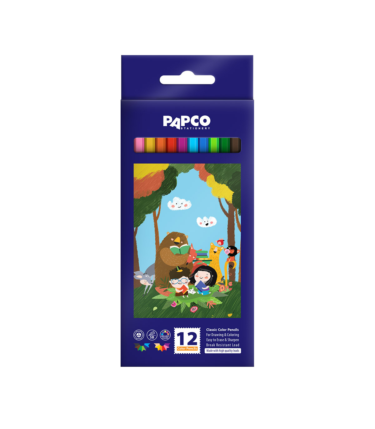 مداد رنگی کلاسیک بلند شش ضلعی جعبه مقوایی 12 رنگ