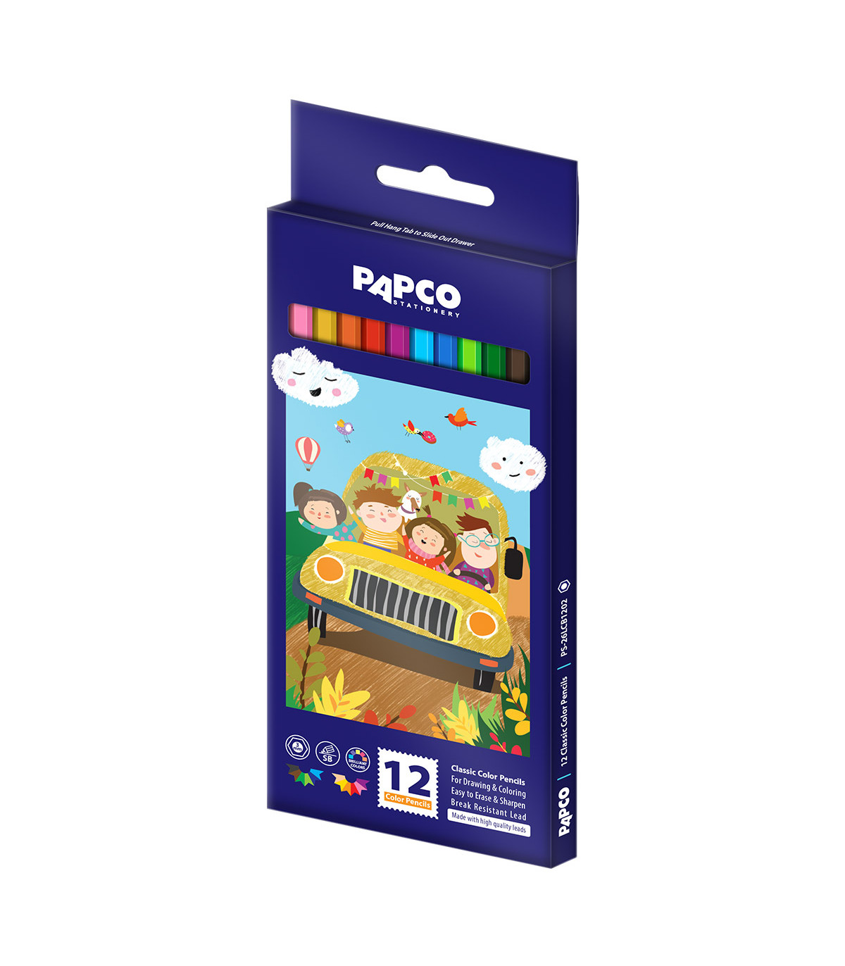 مداد رنگی کلاسیک بلند شش ضلعی جعبه مقوایی 12 رنگ