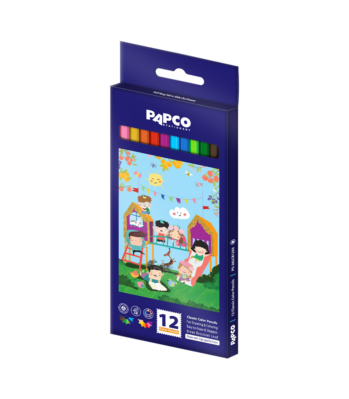 مداد رنگی کلاسیک بلند شش ضلعی جعبه مقوایی 12 رنگ