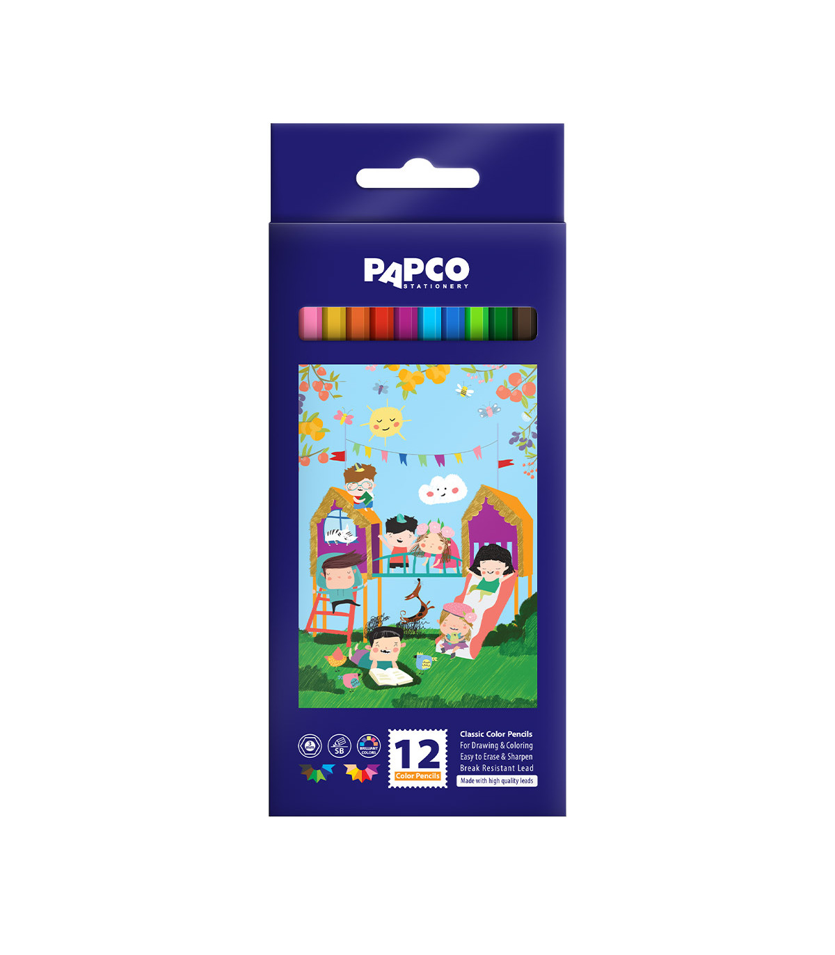 مداد رنگی کلاسیک بلند شش ضلعی جعبه مقوایی 12 رنگ