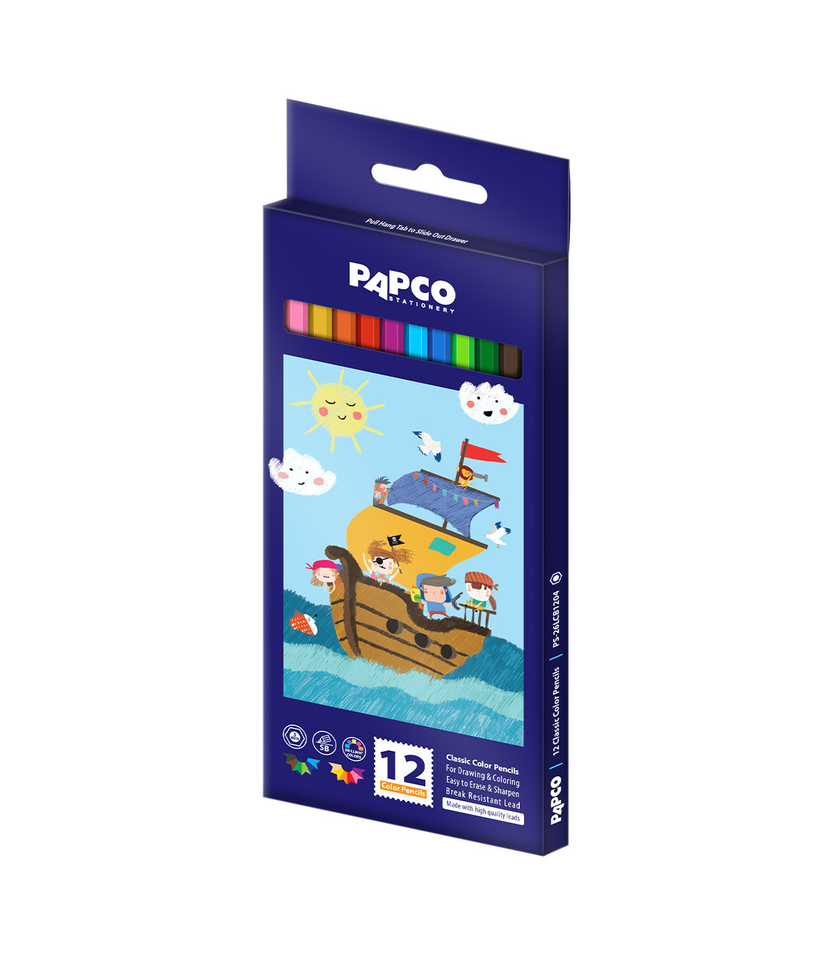 مداد رنگی کلاسیک بلند شش ضلعی جعبه مقوایی 12 رنگ