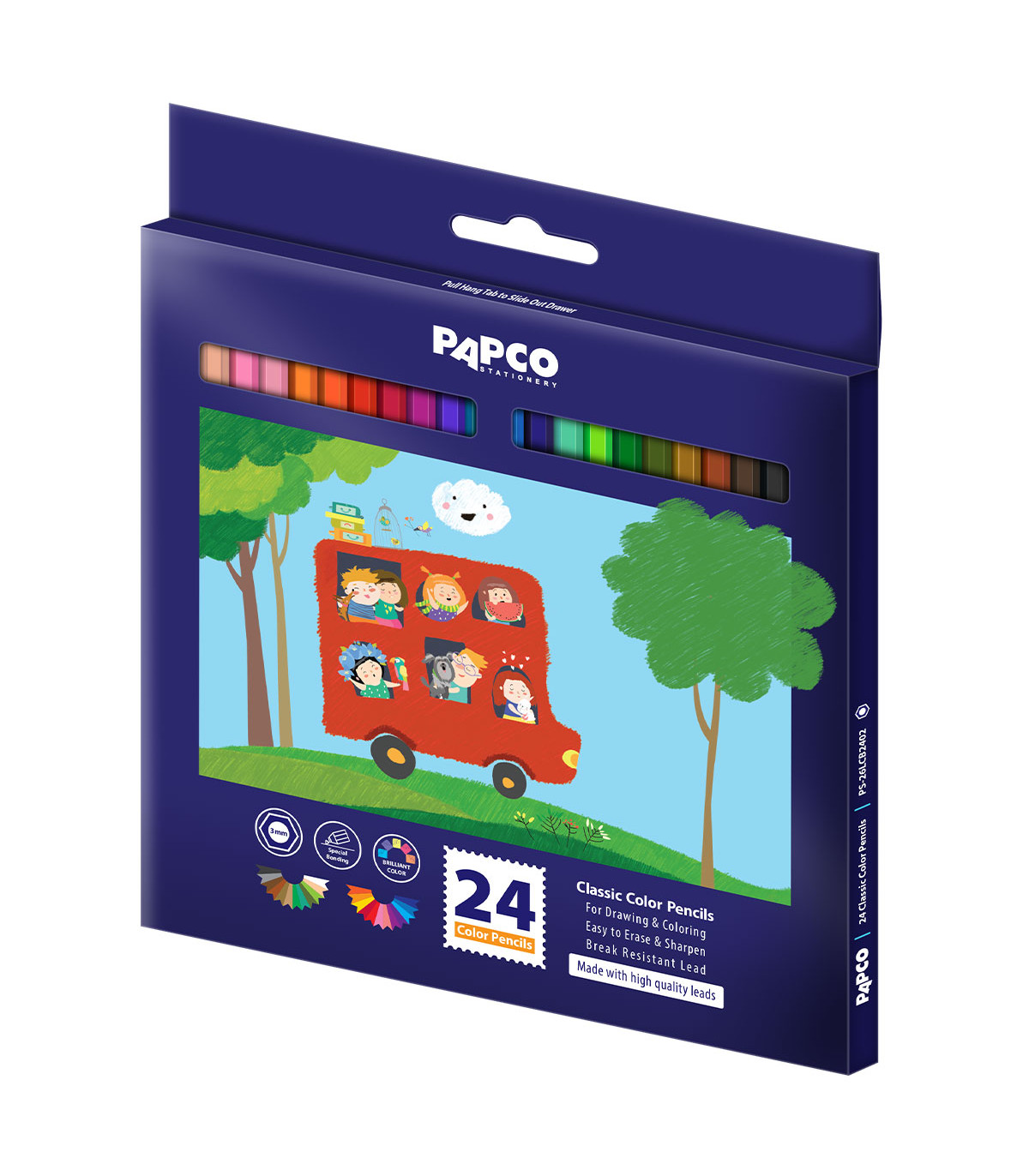 مداد رنگی کلاسیک بلند شش ضلعی جعبه مقوایی 24 رنگ