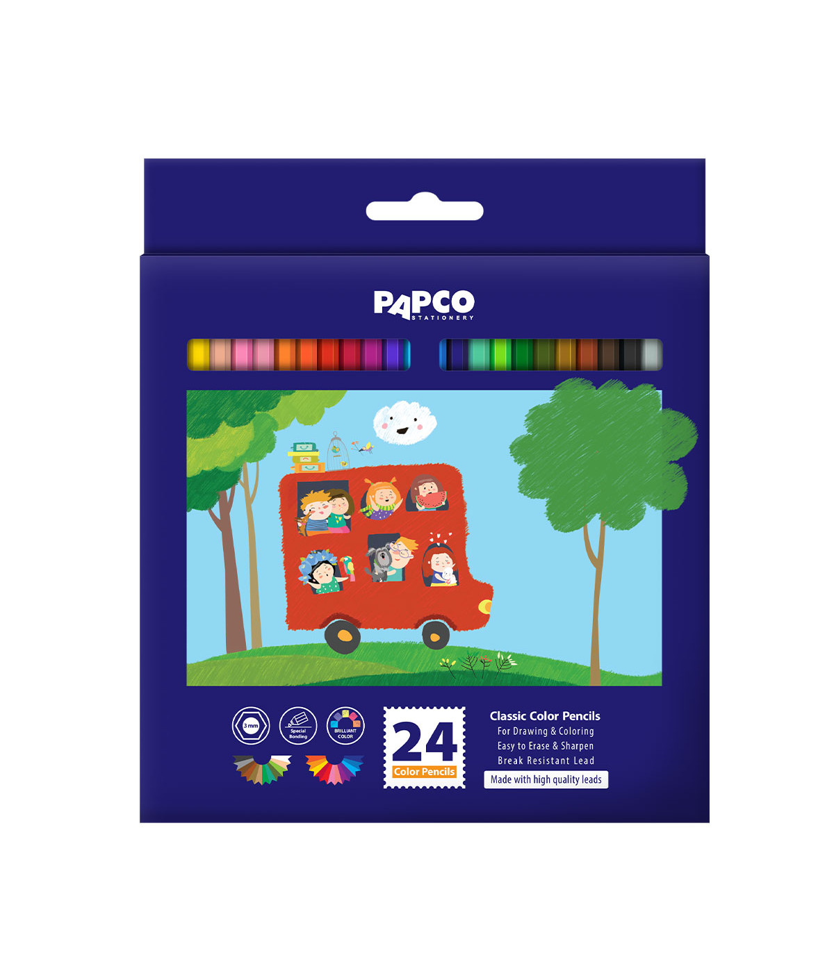 مداد رنگی کلاسیک بلند شش ضلعی جعبه مقوایی 24 رنگ