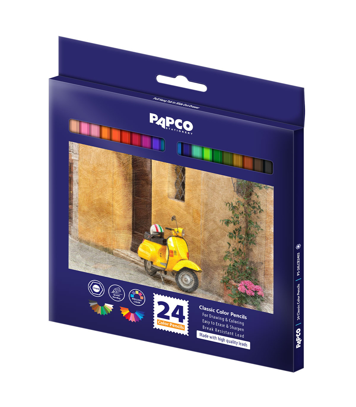 مداد رنگی کلاسیک بلند شش ضلعی جعبه مقوایی 24 رنگ