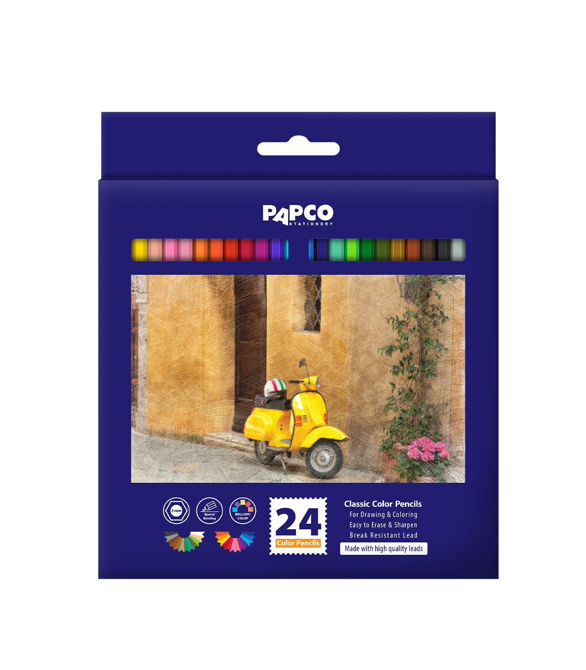 مداد رنگی کلاسیک بلند شش ضلعی جعبه مقوایی 24 رنگ