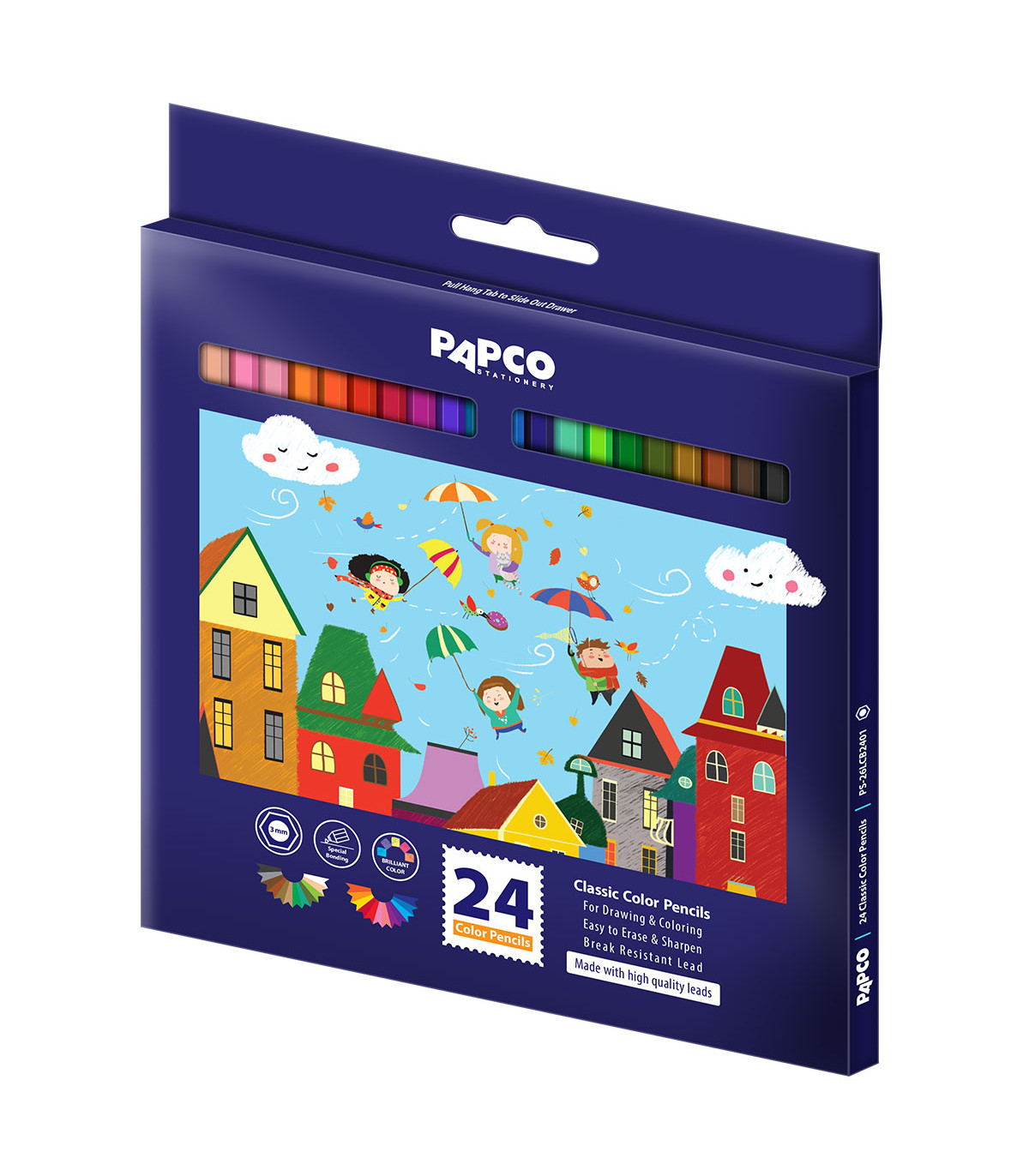 مداد رنگی کلاسیک بلند شش ضلعی جعبه مقوایی 24 رنگ