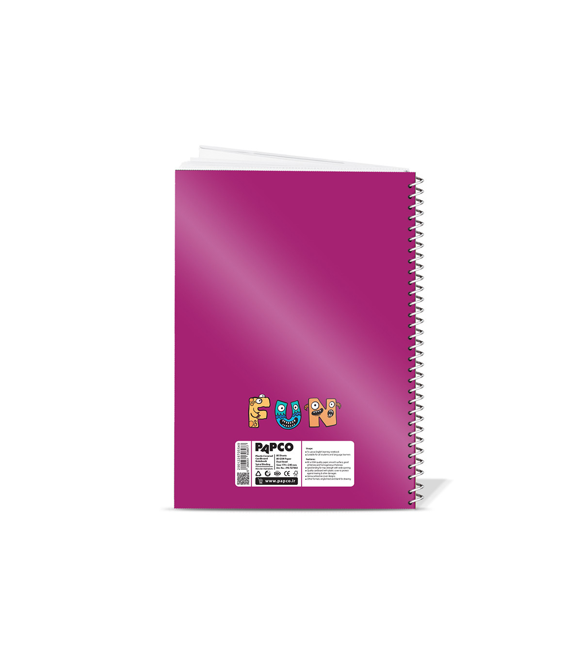 دفتر دو خط روکش پلاستیکی 80 برگ فنر گرد