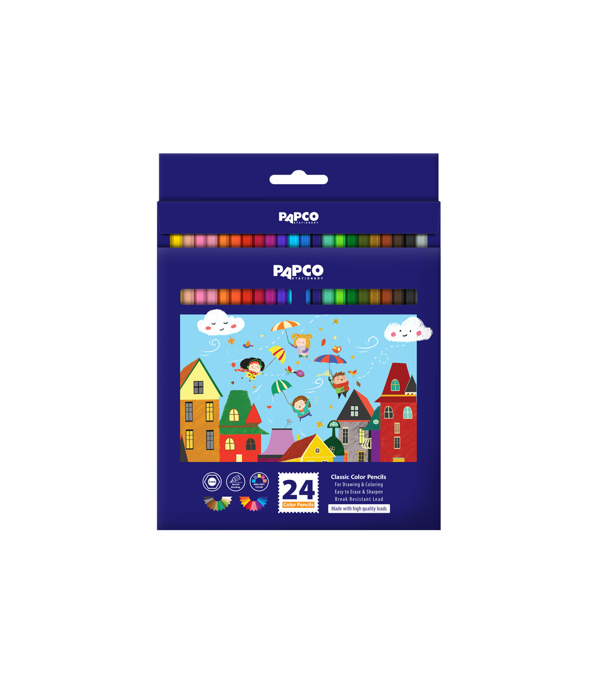 مداد رنگی کلاسیک بلند شش ضلعی جعبه مقوایی 24 رنگ